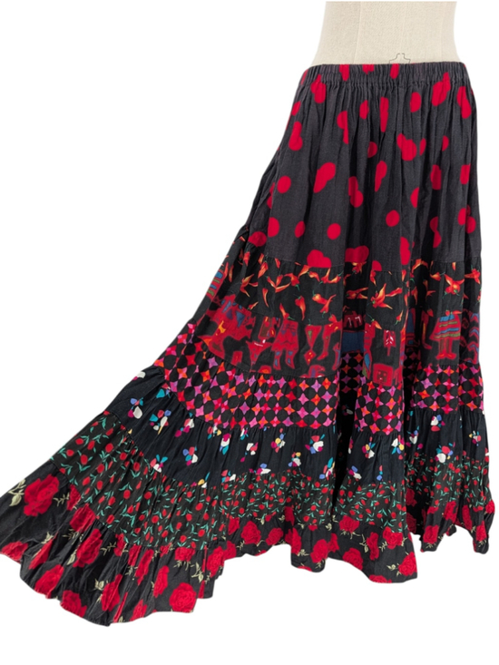 Anna Konya Dresses & Skirts - Vintage Anna Konya Patchwork Tiered Maxi Skirt One Size Dark Boho Festival 90s